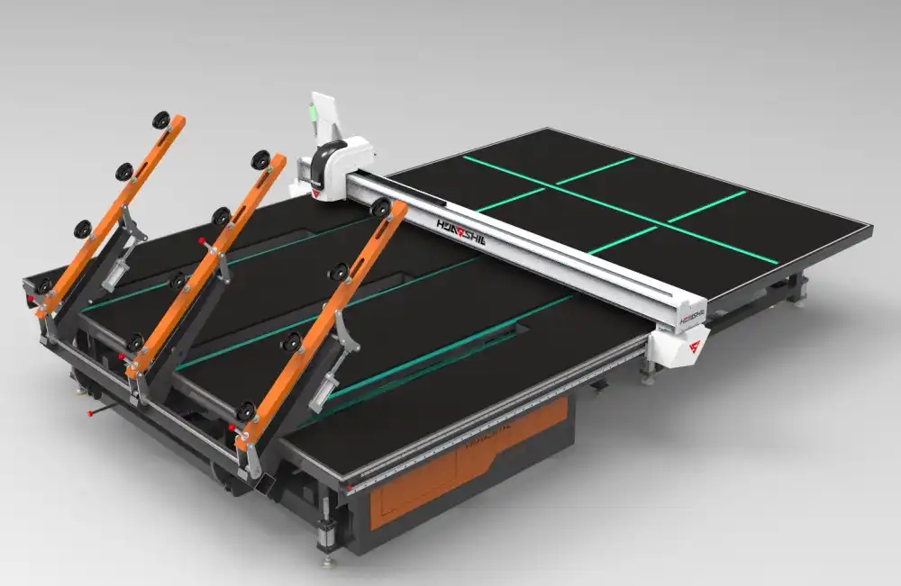 Float glass cutting equipment composition: load system, scoring bridge, breaker table